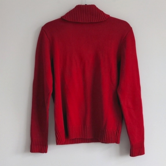 LAUREN RALPH LAUREN | 100% Cotton Sweater V-Neck Long Sleeves, Red, Womens M - Picture 2 of 11